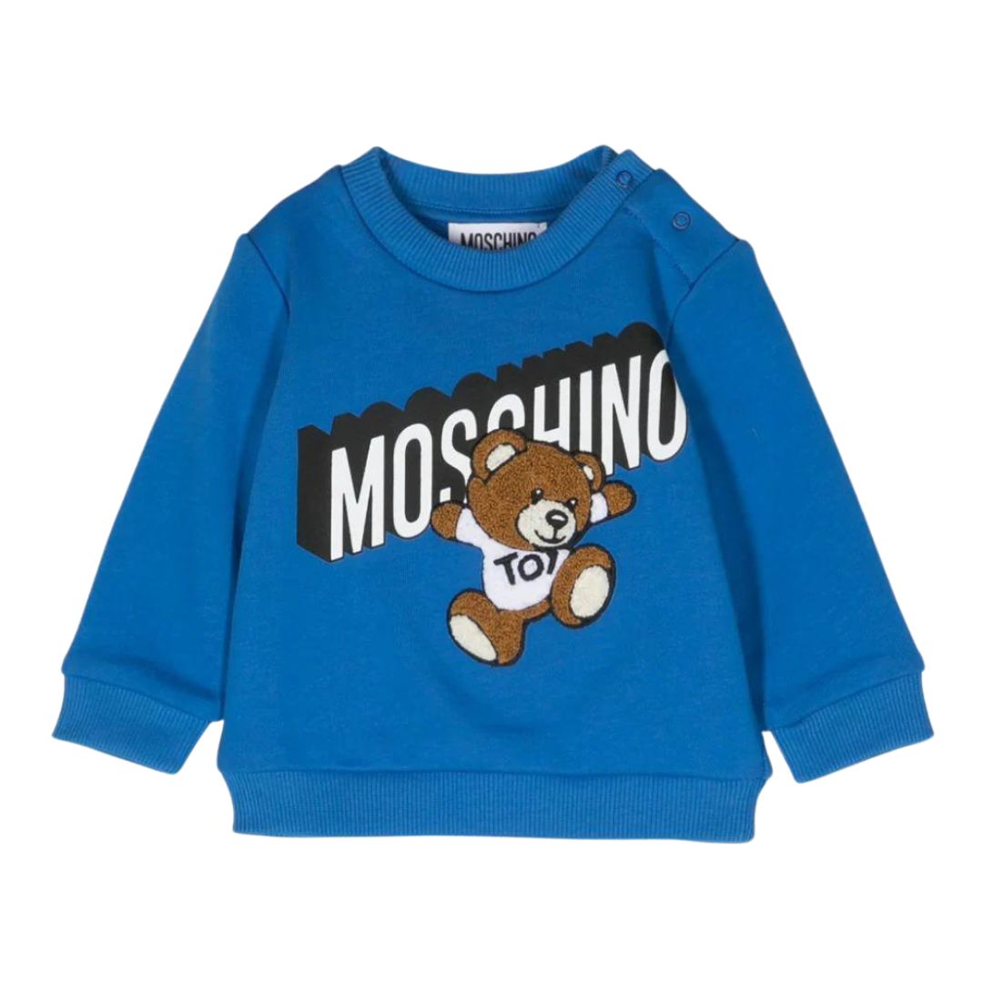 Moschino Sweater Blue Teddy Logo Mio Mondo