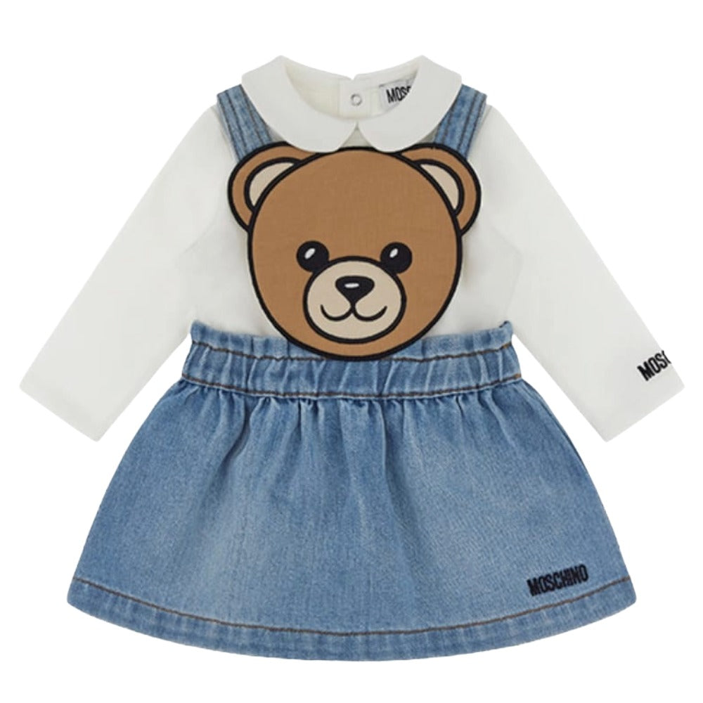 Moschino Set Blouse Long Sleeve + Skirt Teddy Whiteblue