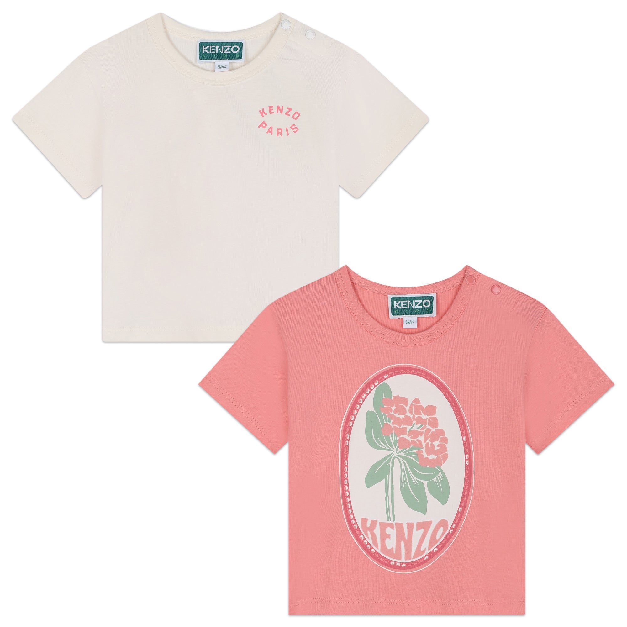 Kenzo Set T-Shirts Logo Off-White Pink