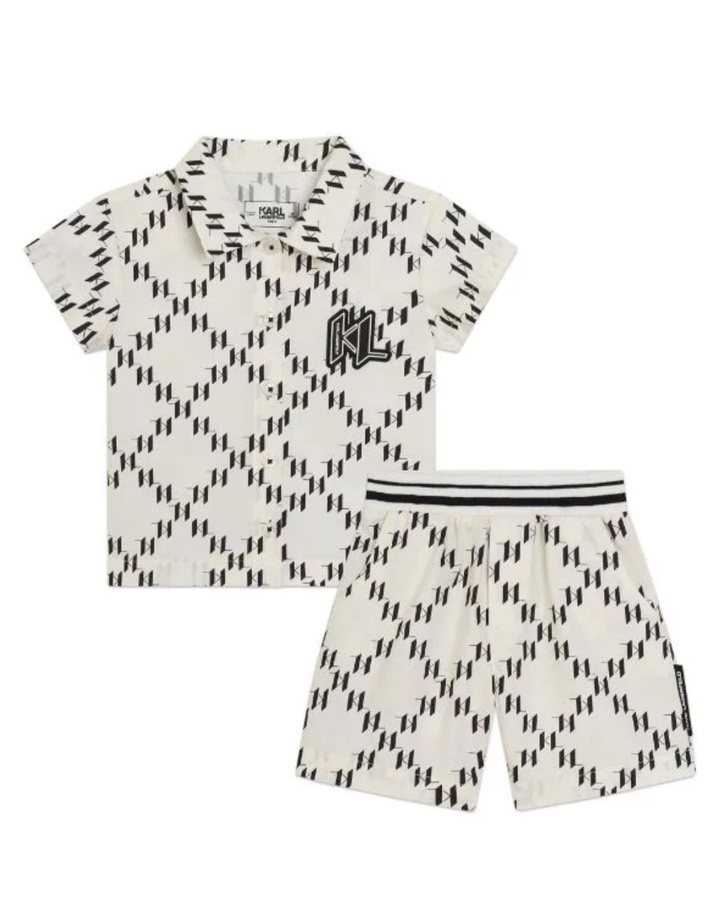 Karl Lagerfeld Outfit Set All Over Logo Shirt And Shorts Ivory