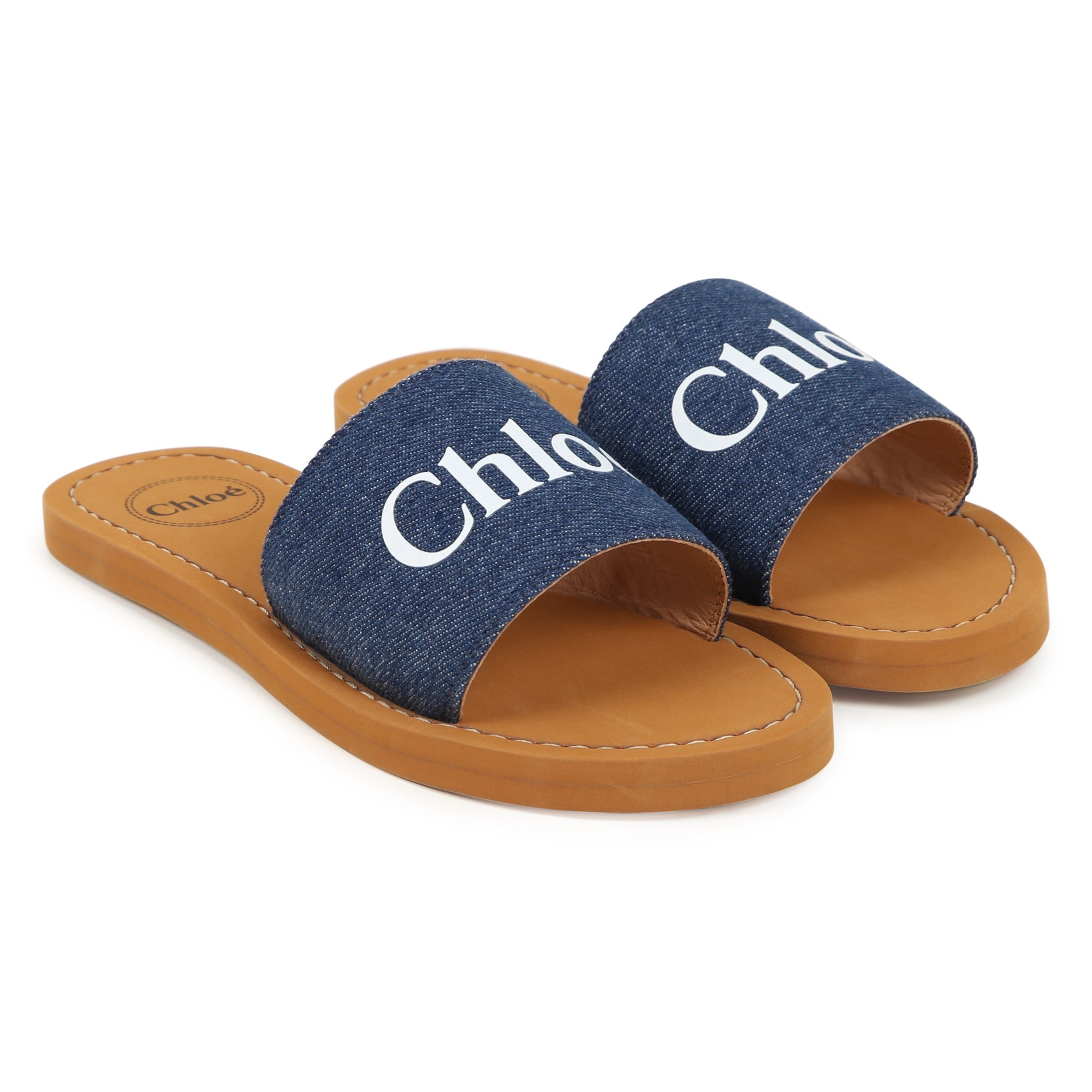 Chloe Slides C2 Logo Denim Blue