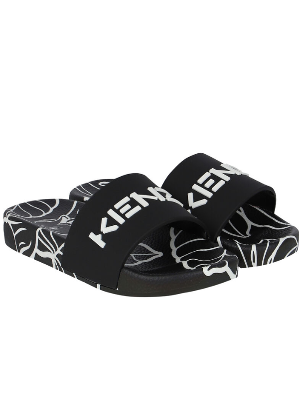 Kenzo Slides Ks Logo Print Black