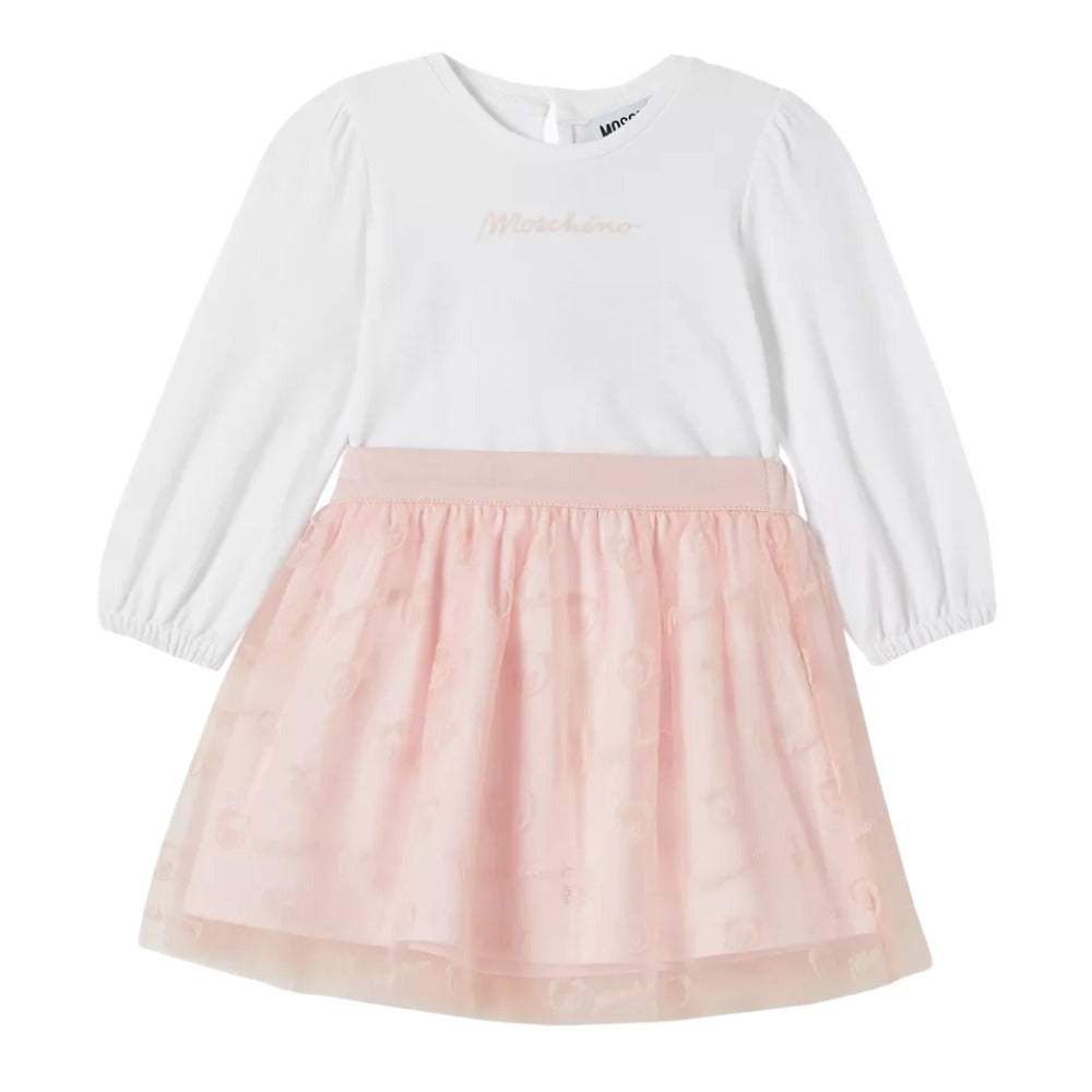 Moschino Set Blouse Long Sleeve + Skirt Whitepink