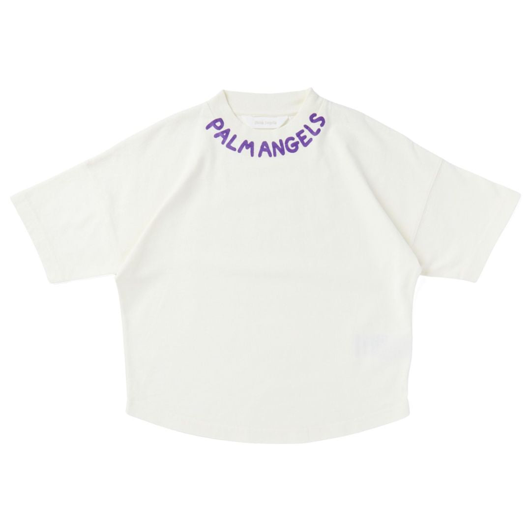 Palm Angels T-Shirt Collar Logo Cream With Purple