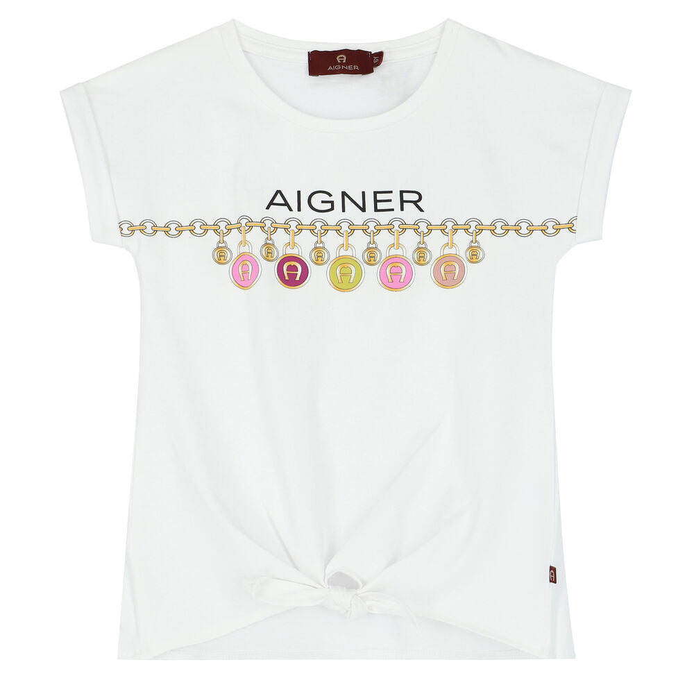 Aigner T-Shirt Chain Across Logo White