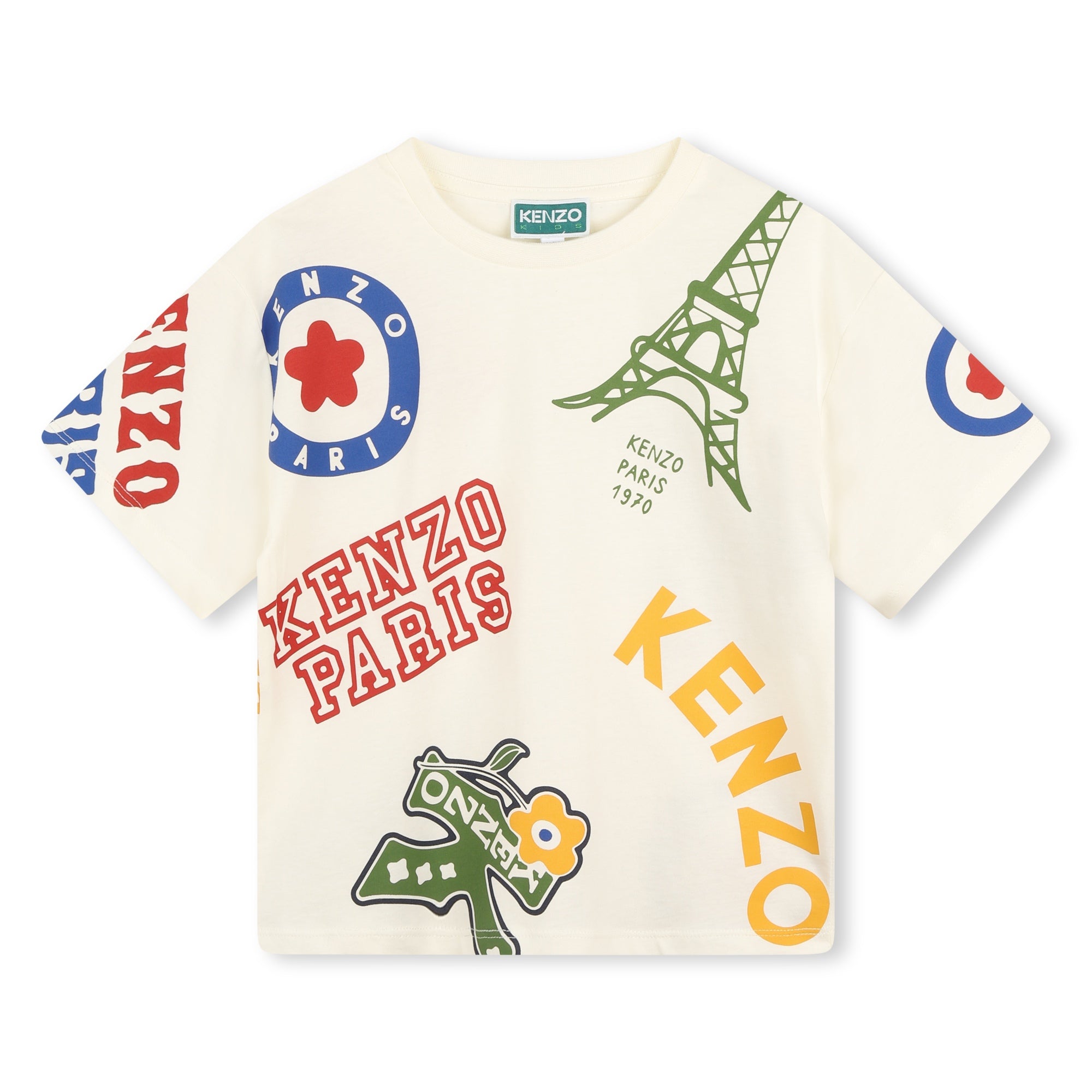 Kenzo Tshirt Logo Multi Logo Ivory