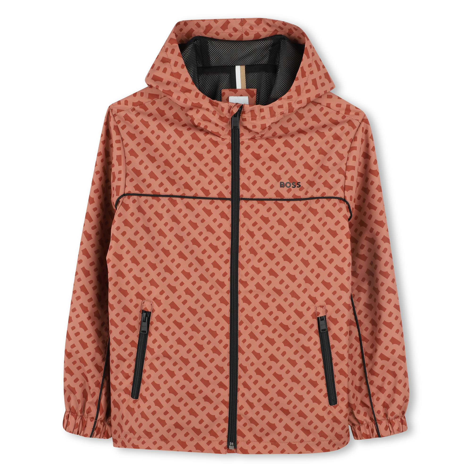 Boss Jacket Windbreaker Allover Print Hooded Brown