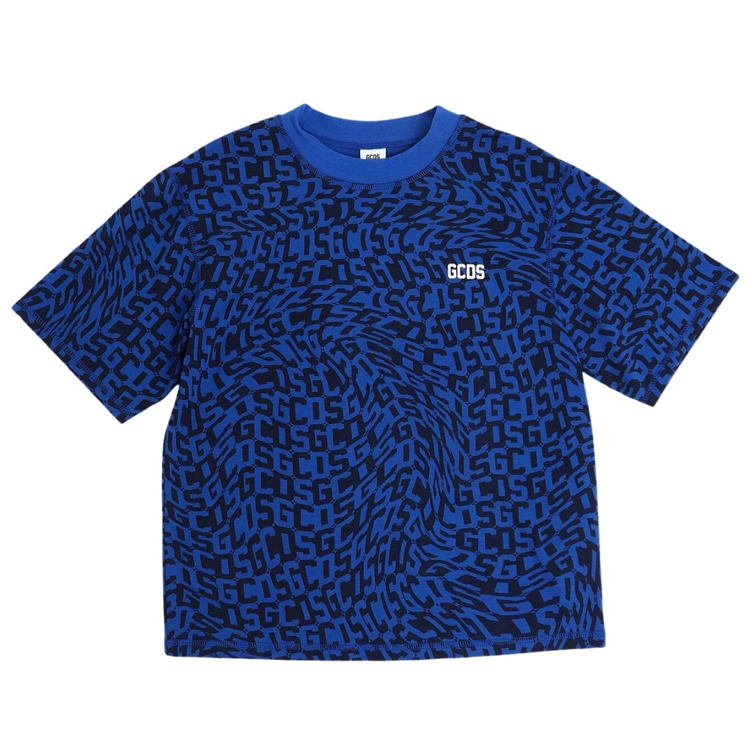 Gcds T-Shirt All Over Logo Blue