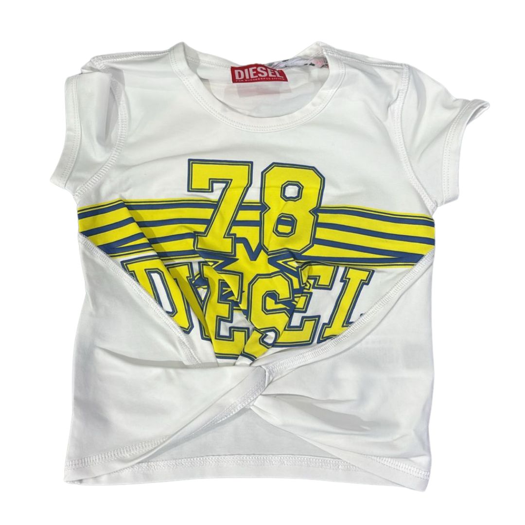 Diesel Tshirt Logo White With Yellow