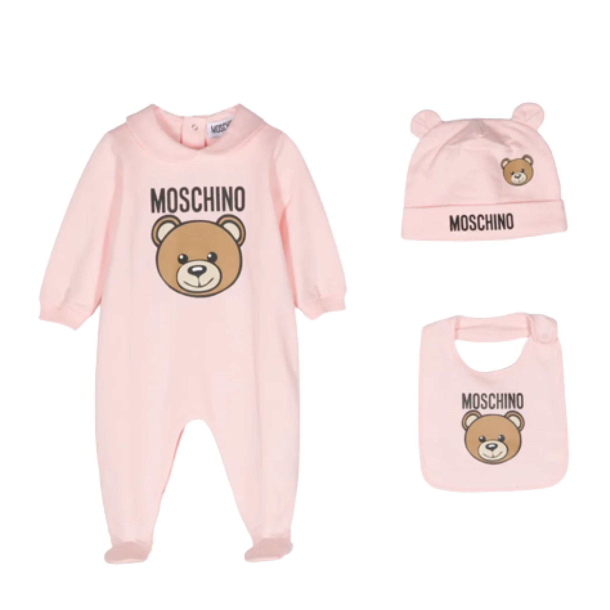 Moschino Set Romper+Bib+Hat Pink