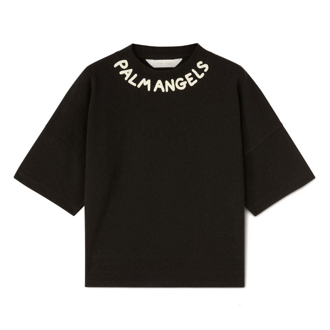 Palm Angels T-Shirt Collar Logo Black With Cream