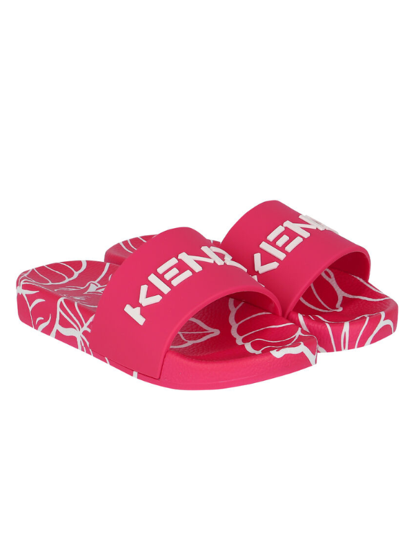 Kenzo Slides Ks Logo Print Pink