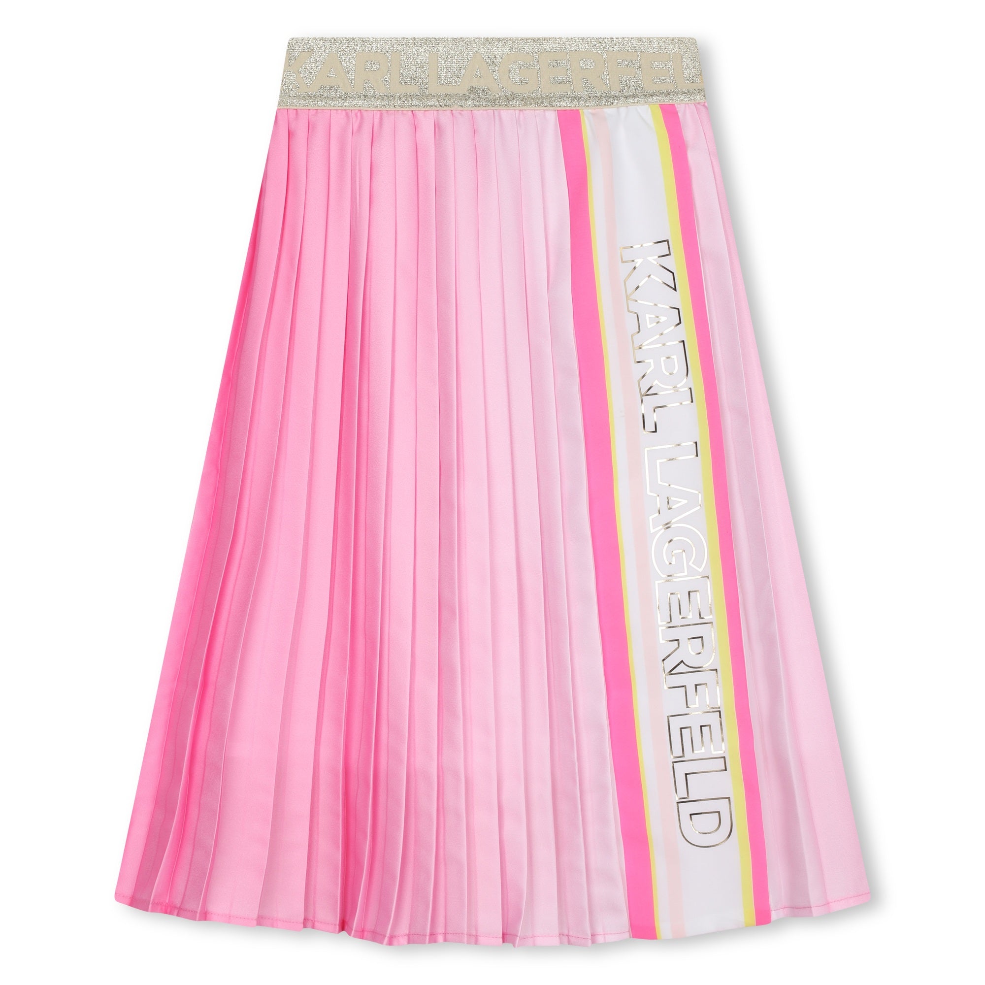 Karl Lagerfeld Skirt Pleated Vertical Logo Pink Gold