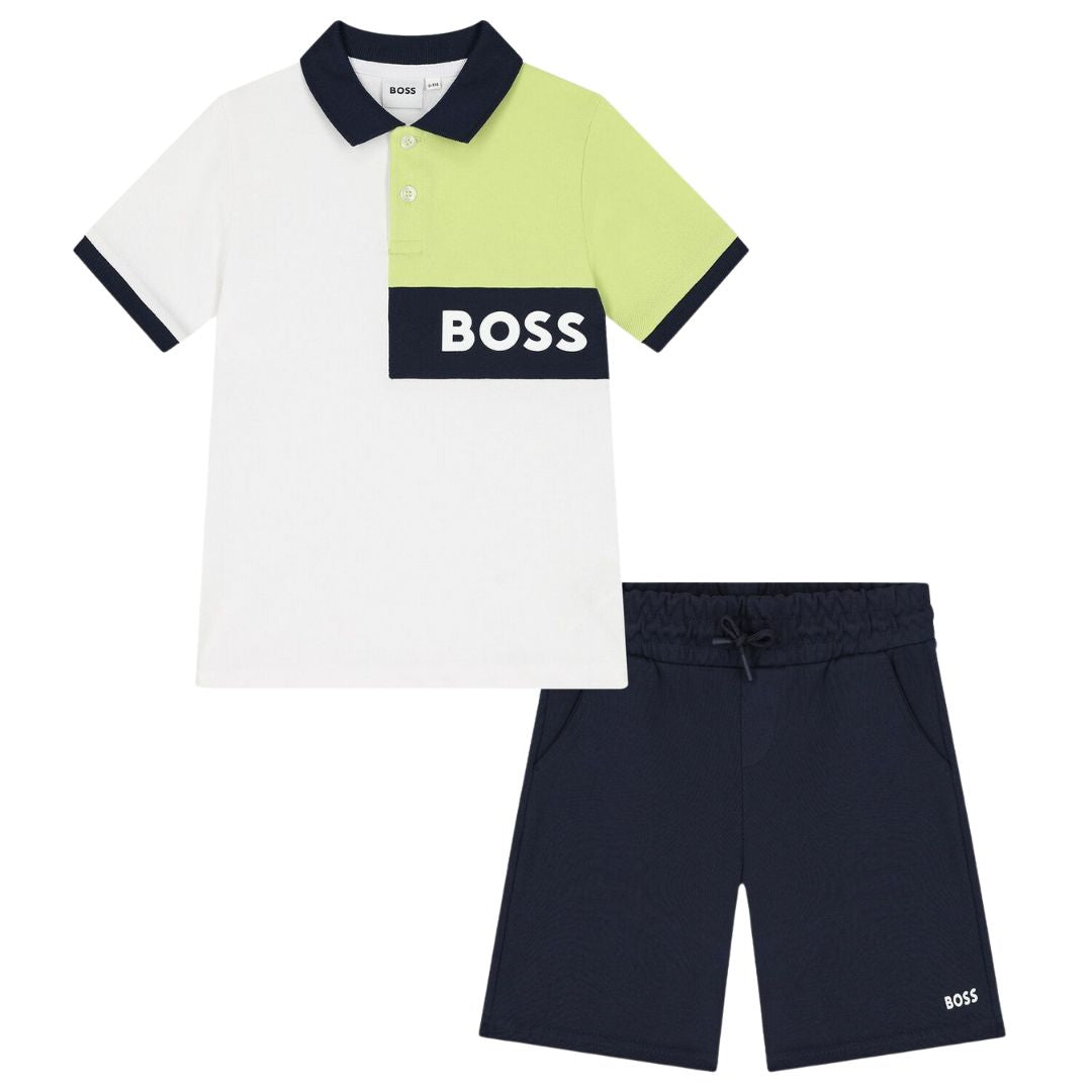 Boss Golfer & Shorts Set Navy-Lime