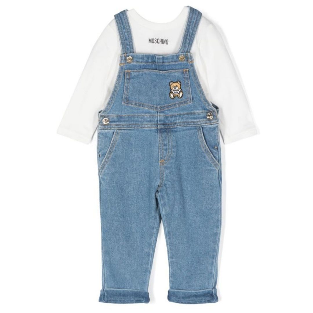 Moschino  Dungarees Bear Logo White Denim