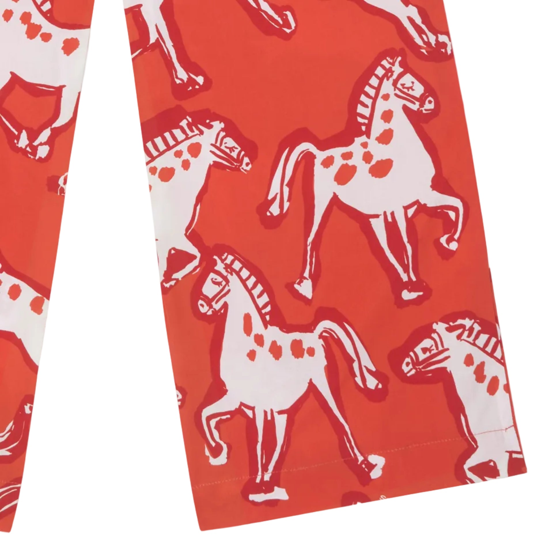 Red fabric with white horse pattern