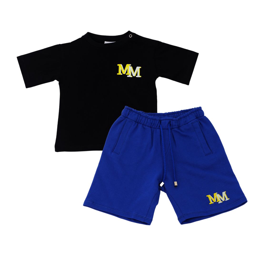Mio Mondo Blue Black T-Shirt And Short Set Mm Logo