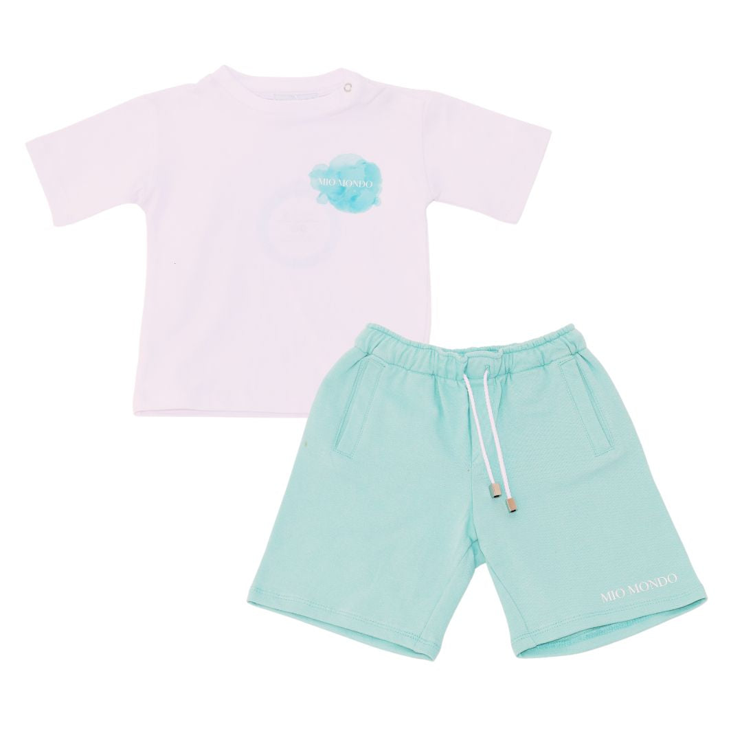 Mio Mondo T-Shirt And Shorts Set Sage Green Paint Logo