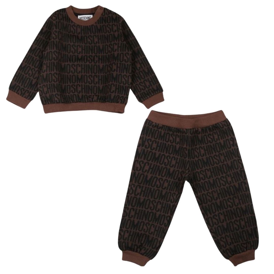 Moschino  Set Sweatshirt & Track Pants Allover Print Chocolate