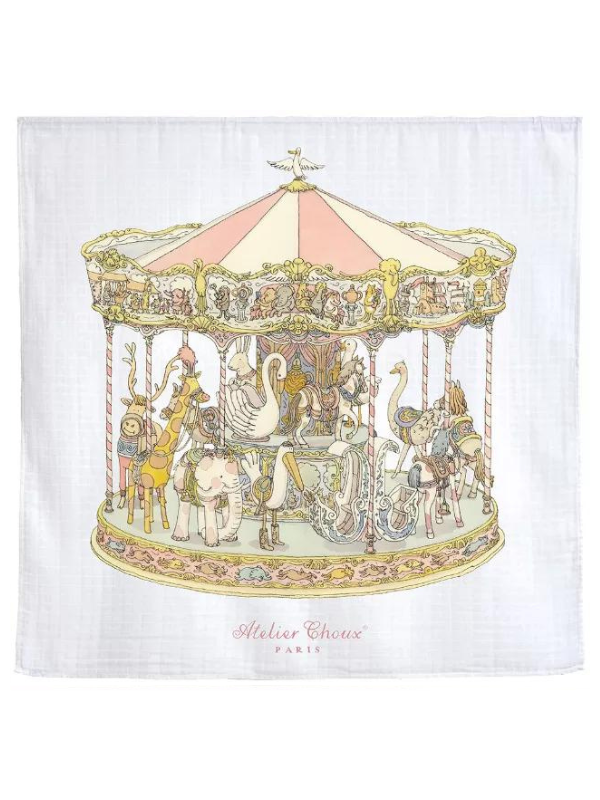 Atelier Choux Paris Swaddle Carre - Carousel Pink