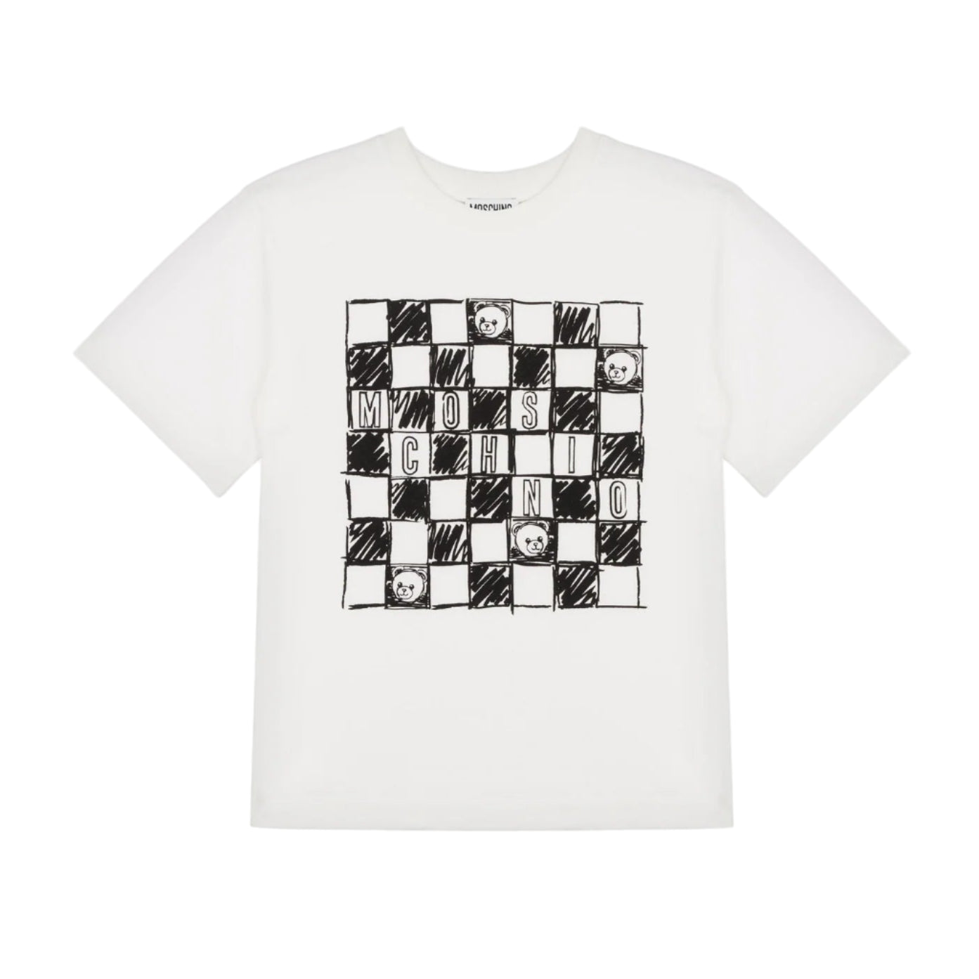 Moschino Tshirt Checkered Logo Whiteblack