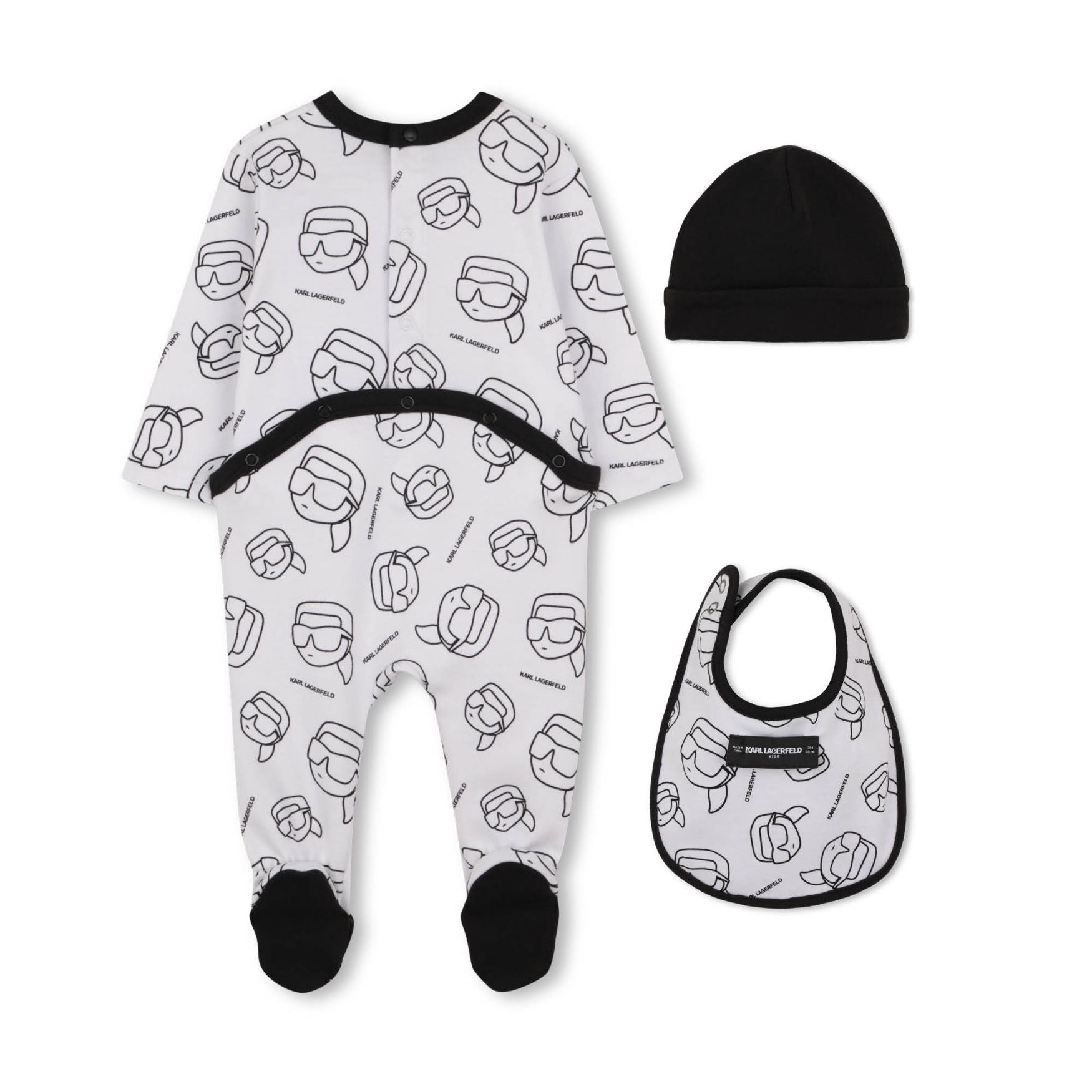 Karl Lagerfeld Set Romper+Bib+Hat Whiteblack