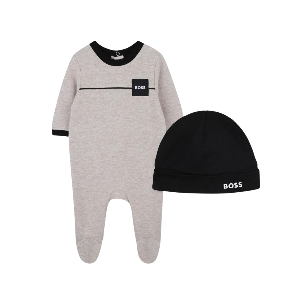 Boss Pyjamas + Pull On Hat Set Off White Marl