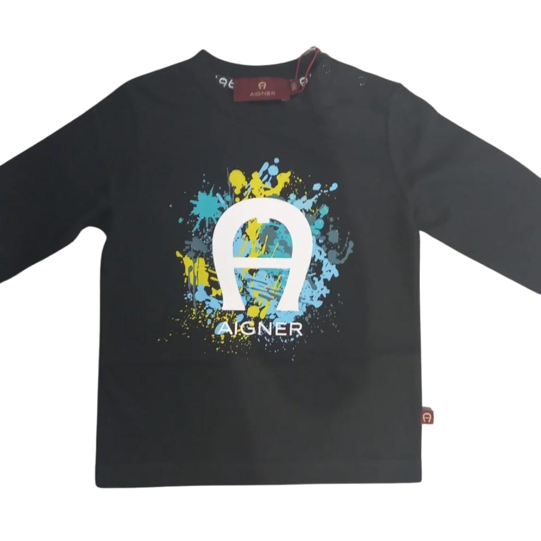 Aigner T-Shirt Paint Splash Logo Black