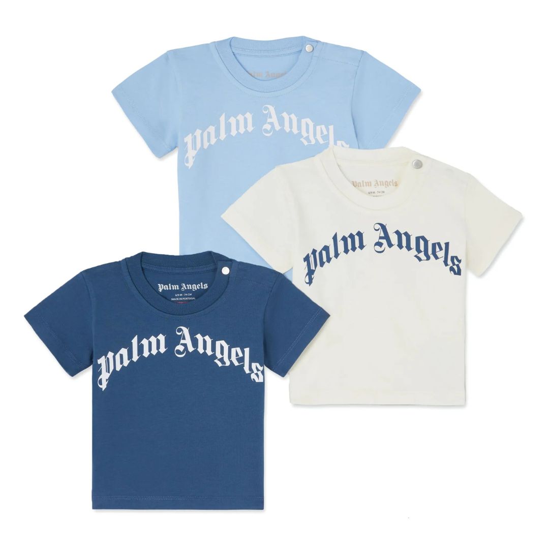 Palm Angels T-Shirt Curved Logo Tripack  Light Blue-Off White