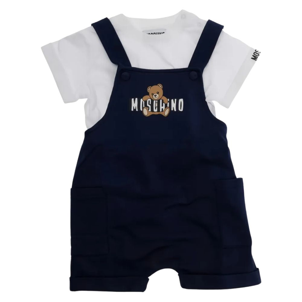Moschino Set Tshirt And Dungaree Whitenavy