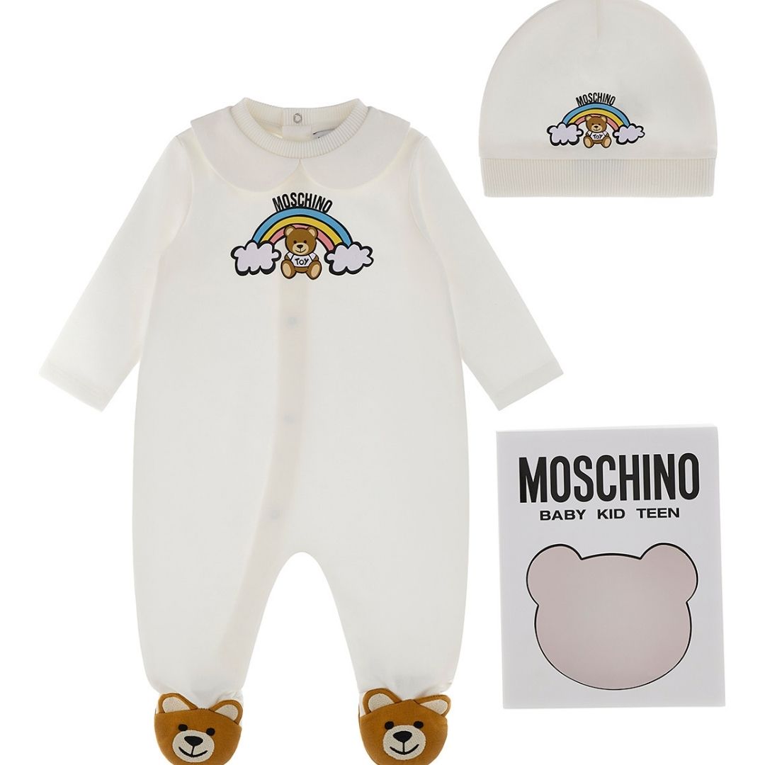 Moschino Set Babygrow & Hat Unisex White