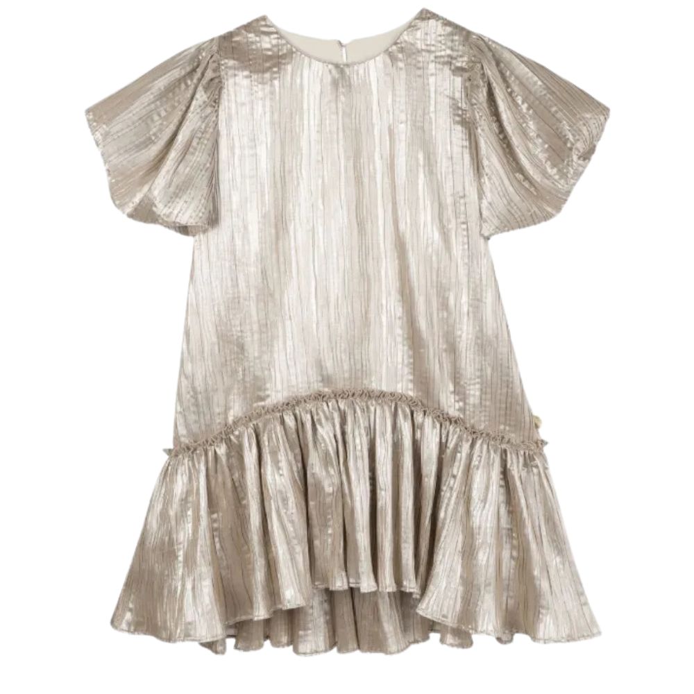 Billie Blush Dress Pleated Metallic Gold